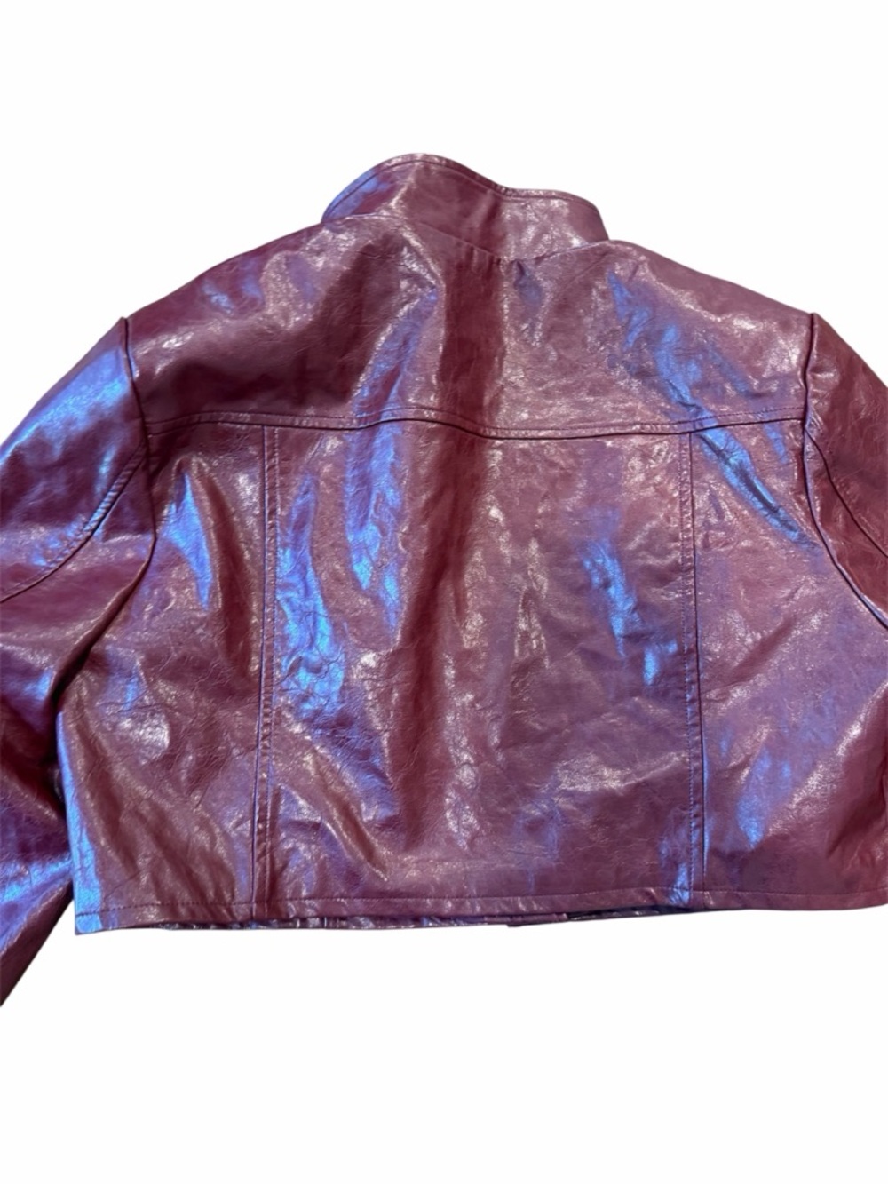 SHEIN Burgundy Cropped Faux Leather Jacket - Picture 5 of 7